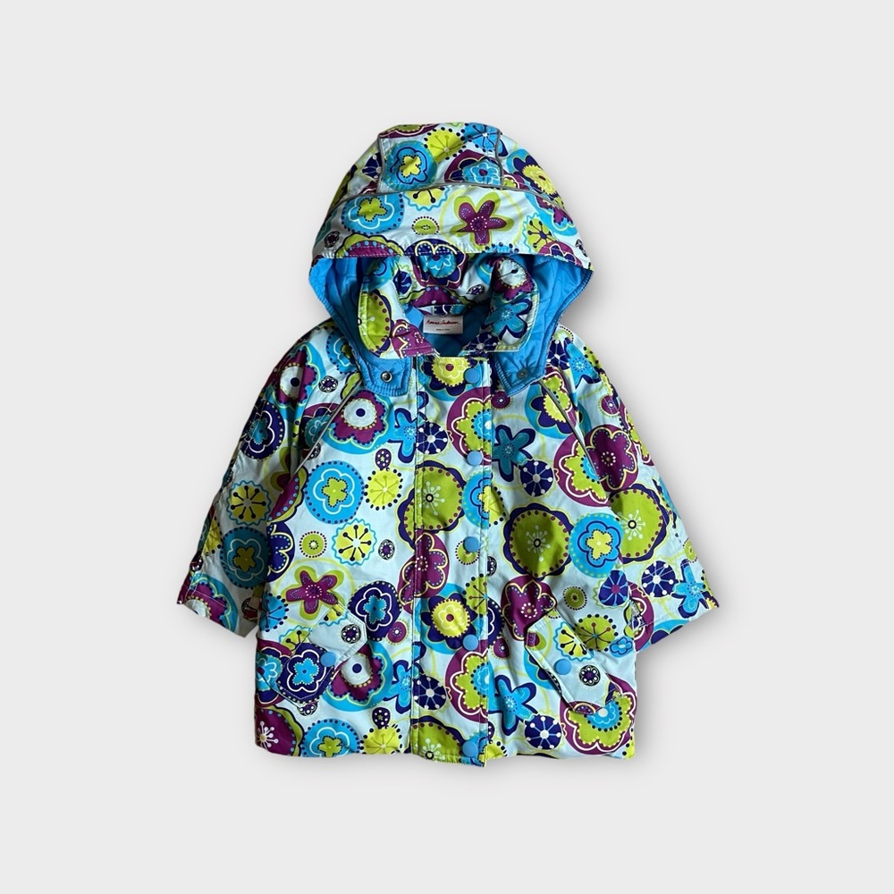 Hanna Andersson Outdoor Retro Floral Pattern Blue & Green Winter Coat